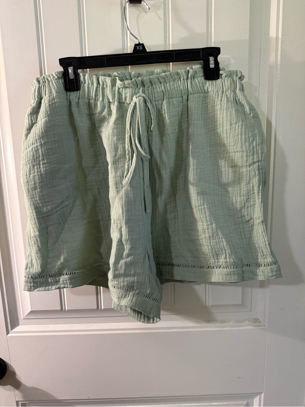 High-Waist Light Sage Cotton Drawstring Shorts for Women